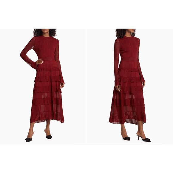 Lela Rose Piper Pointelle Tiered Maxi Dress Size L $1590 - Picture 2 of 9